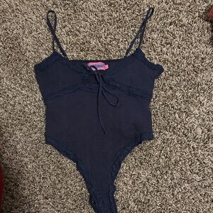 Edikted Navy Blue Lace Bodysuit